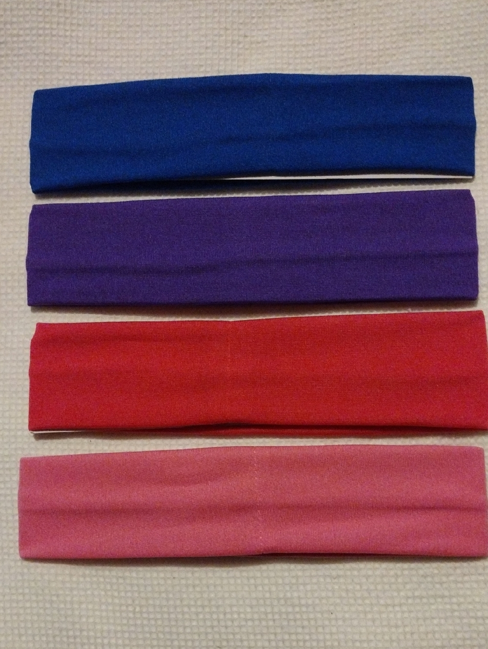 Set of 4 Stretch Fabric Headbands - Blue, Purple, Red, Pink